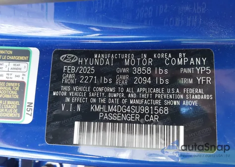 2025 Hyundai Elantra Sel Sport from USA, damaged, VIN KMHLM4DG4SU981568